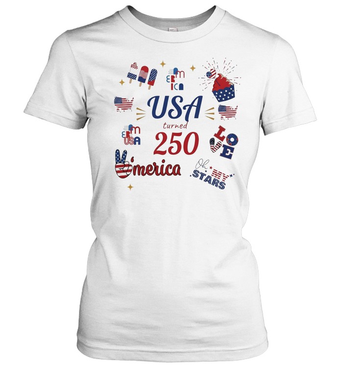 USA turned 250 merica Bed Wine Blue Love Oh my Stars Patriotic Fourth of July Classic Women's T-shirt