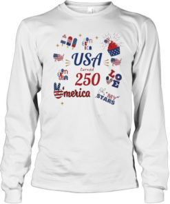 USA turned 250 merica Bed Wine Blue Love Oh my Stars Patriotic Fourth of July Long Sleeved T-shirt