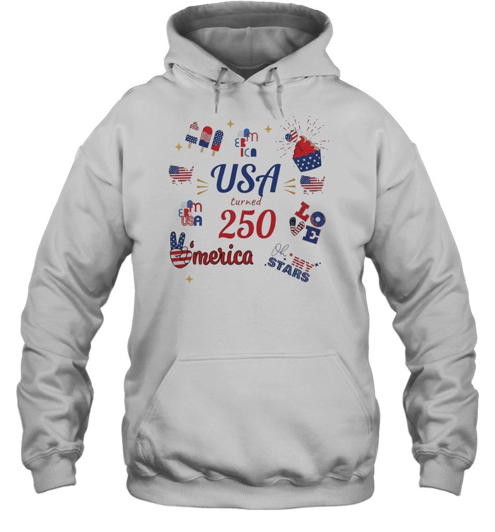 USA turned 250 merica Bed Wine Blue Love Oh my Stars Patriotic Fourth of July Unisex Hoodie