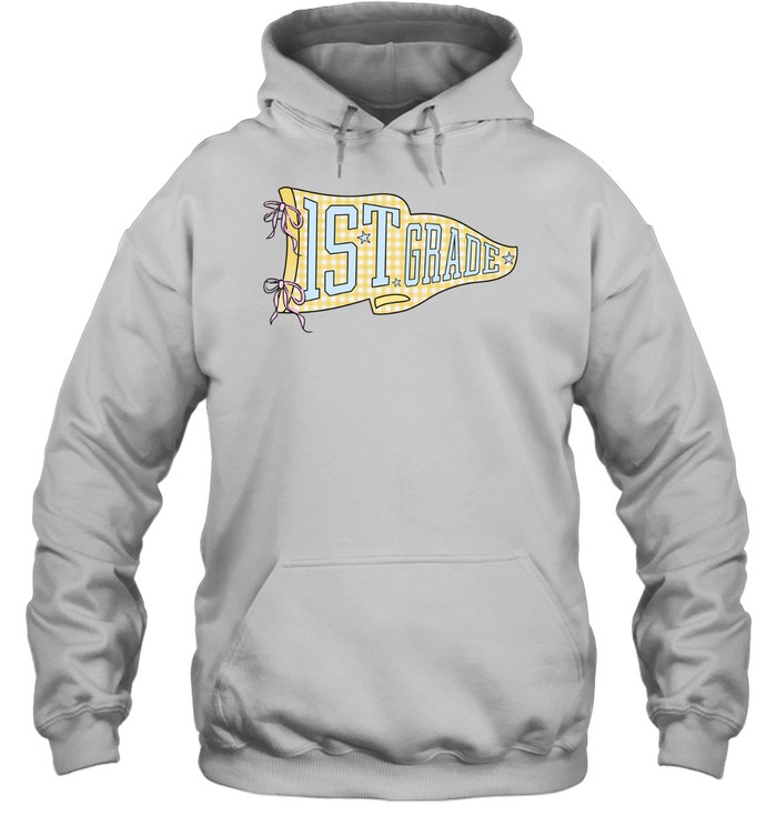 Vintage School Pennant Flag 1st Grade Tee with Yellow Plaid Texture Unisex Hoodie