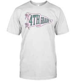 Vintage School Pennant Flag 4th Grade Tee with Pink Plaid Texture Classic Men's T-shirt