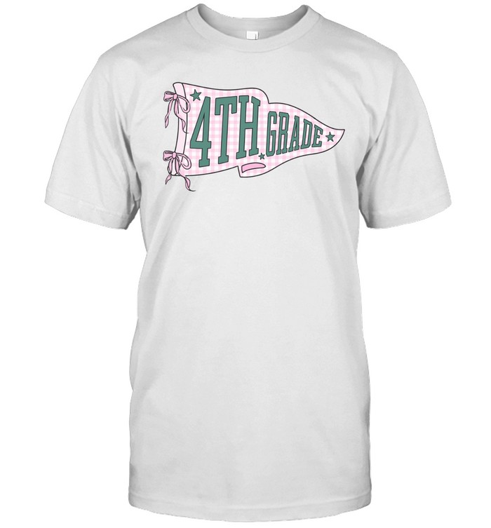 Vintage School Pennant Flag 4th Grade Tee with Pink Plaid Texture Classic Men's T-shirt