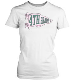 Vintage School Pennant Flag 4th Grade Tee with Pink Plaid Texture Classic Women's T-shirt