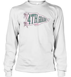 Vintage School Pennant Flag 4th Grade Tee with Pink Plaid Texture Long Sleeved T-shirt
