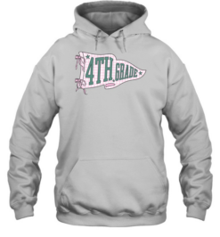 Vintage School Pennant Flag 4th Grade Tee with Pink Plaid Texture Unisex Hoodie