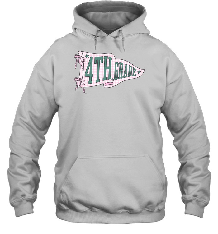 Vintage School Pennant Flag 4th Grade Tee with Pink Plaid Texture Unisex Hoodie