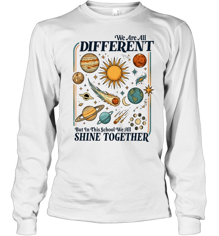We All Shine Together T- with Retro Solar System Planets Graphic Long Sleeved T-shirt