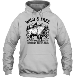 Wild and Free Roaming the Plains American Bison Mountain Nature Wildlife Unisex Hoodie