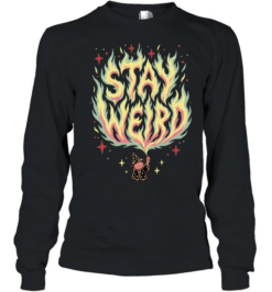Witch Cat Stay Weird Flames Magic Spell Occult Pagan Mystical Fantasy Long Sleeved T-shirt