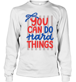 You Can Do Hard Things T- with Cute Blue Coquette Bow and Pink Stripes Long Sleeved T-shirt