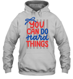 You Can Do Hard Things T- with Cute Blue Coquette Bow and Pink Stripes Unisex Hoodie